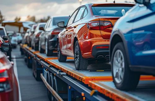 Vehicles being transported on a multi-car hauler