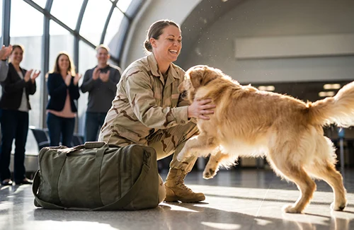 American Soldier meeting dog