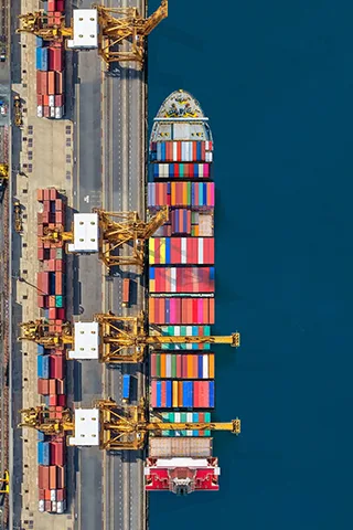 Ship in port transporting cars