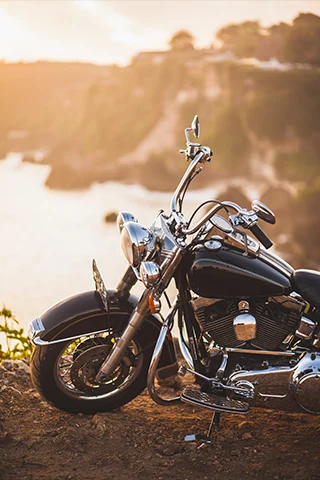Motorcycle by a pond