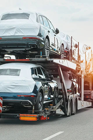 Cars loaded onto multi-vehicle hauler