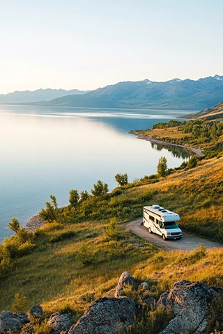 Camper on winding road