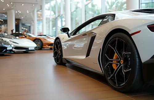 Luxury sports car prepared for enclosed transport